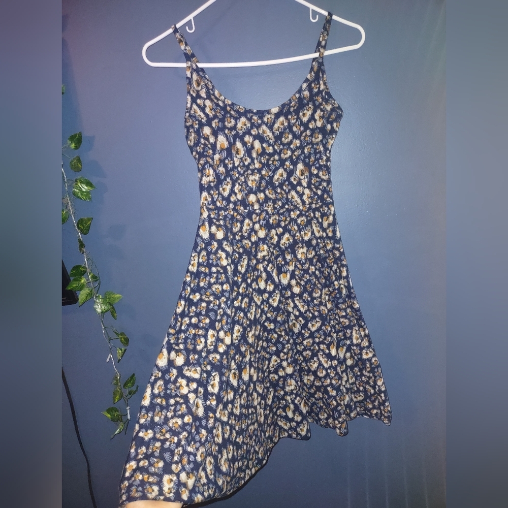 Sunflower Floral Blue Summer Skater Dress - Picture 2 of 4